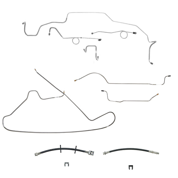 BLH117OM - 68-70 Mopar B-Body, Drum Brakes, Right Front to Fender then Rises 4.5'' Above Bell housing then routes OVER Frame Rail, 8 3/4 Axle; Complete Brake Line and Hose Kit; Steel - SSTubes