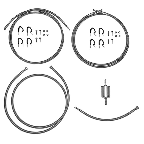 QFF0019SS- 01-03 GM 2500HD / 3500, Ext Cab with Gas Engine; Complete Braided Stainless Fuel line Kit - SSTubes