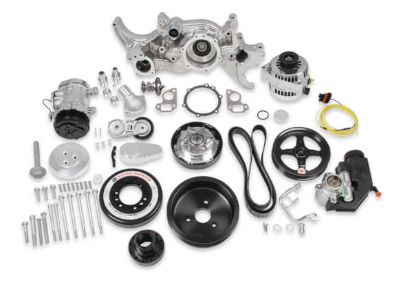 HOLLEY - 20-180P PREMIUM POLISHED MID-MOUNT COMPLETE ACCESSORY SYSTEM FOR LS ENGINES